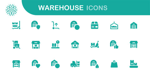 Logistics warehouse icons set. Safe storage and movement of cargo and goods. Terminal. Outline set of inventory vector icons for web design. linear icon collection. Line with editable stroke