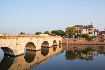 Fototapeta premium Beautiful view of the Tiberius Bridge in Rimini, Italy