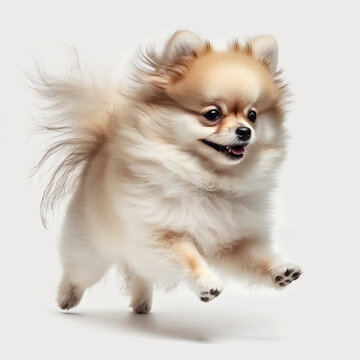 Pup having fun jumping around on white background. Created using ai generative. 