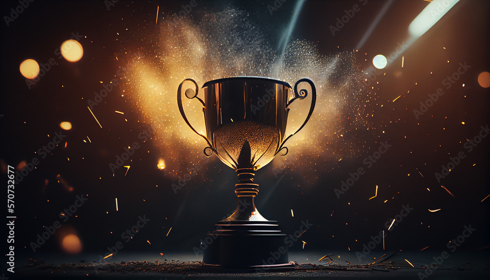 Wall mural winner trophy with flames and blurred background, generative ai