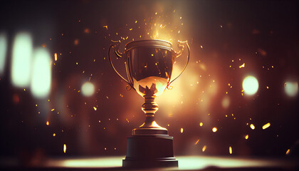 Winner trophy with flames and blurred background, generative ai