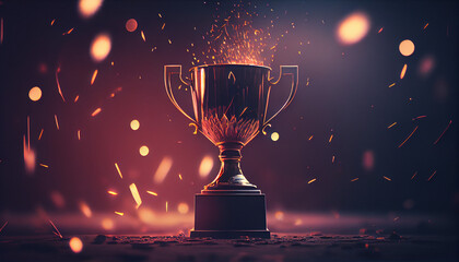 Winner trophy with flames and blurred background, generative ai - obrazy, fototapety, plakaty