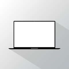Laptop computer mockup with blank screen, front view. Vector illustration