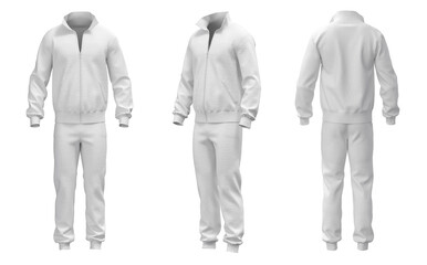 Men's white sport tracksuit. 3d rendering.