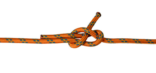 knot orange rope, example of knot used outdoors to tie two ropes, png transparent background	
