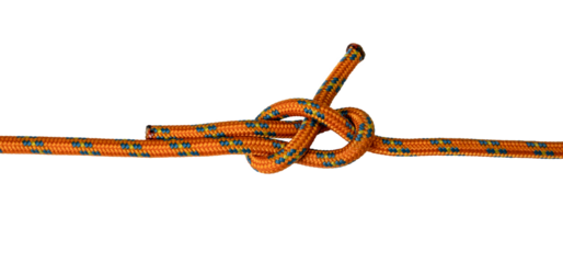 knot orange rope, example of knot used outdoors to tie two ropes, png transparent background	