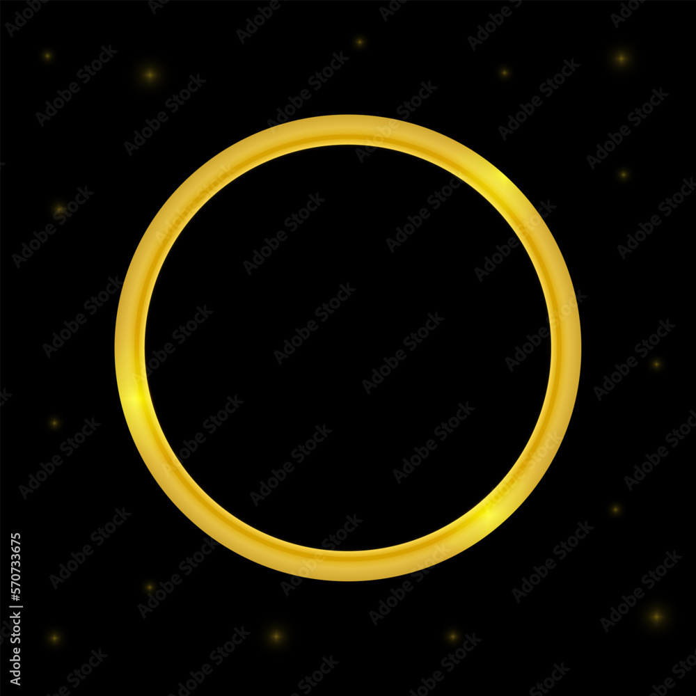 Poster gold frame in circle shape with space for placing text. golden round frame with light. vector illust