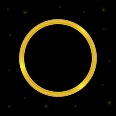 Gold frame in circle shape with space for placing text. Golden round frame with light. Vector illustration 