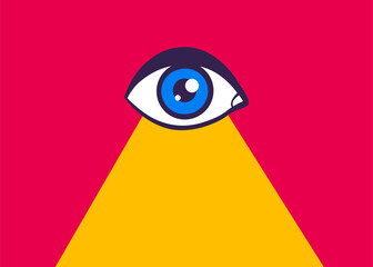 Vector illustration of a eye. Vintage vector poster of blue eye and light. - obrazy, fototapety, plakaty