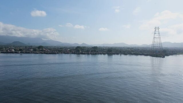 Port of Santos, showing poor residents' riverside houses.