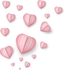 Paper art of love and Origami made shape of heart on pastel pink flying with copy space.Mother's Day,Happy Women,Vector Valentine's Day and paper cut concept.