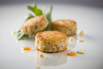 Delectable Crab Cakes Food Photography on a table