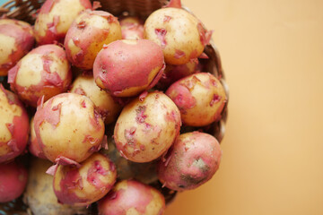 Close up of slice of raw potato in a bowl 