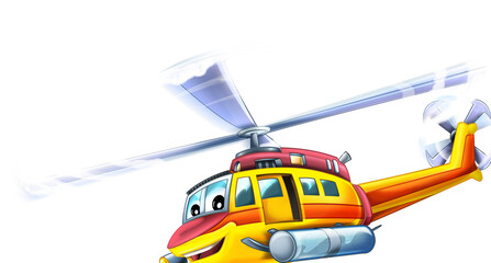 cartoon ambulance rescue helicopter flying on duty illustration for children