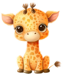 Illustration of a cute cartoon giraffe. Cute little animals. Transparent background, png