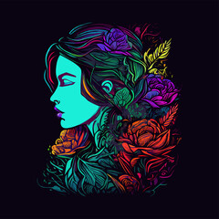 Woman with Flowers in Vector Illustration