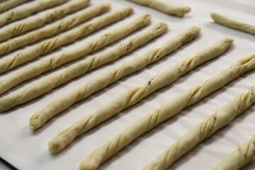 the process of making Grissini. grissini with olives and thyme recipe.