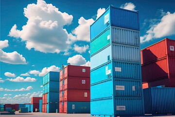 Fototapeta premium Containers in port - trade and shipping - Supply chain , generative ai