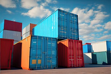 Fototapeta premium Containers in port - trade and shipping - Supply chain , generative ai