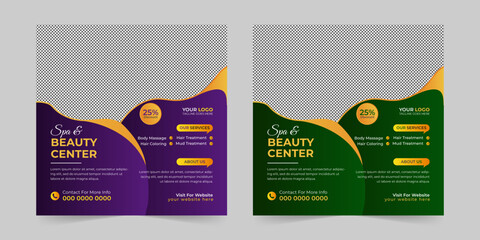 Modern Spa Beauty Center social media post, Digital marketing promotion ads sales and discount web banner vector template design