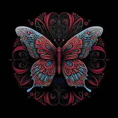  Colorful butterfly mandala art on a black background.  Created with Generative AI technology. © leezsnow