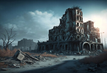 AI-Generated Render of a Desolate, Artificial Nuclear Fallout: The Tragic Ruins of Devastation and Decay