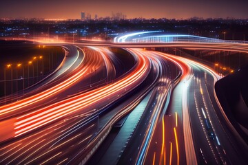 Fototapeta na wymiar traffic at night - Generate AI