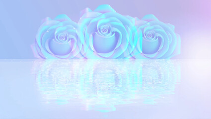 Magical Blue Roses reflecting in Water, 3D Illustration, Cover Image, Thumbnail