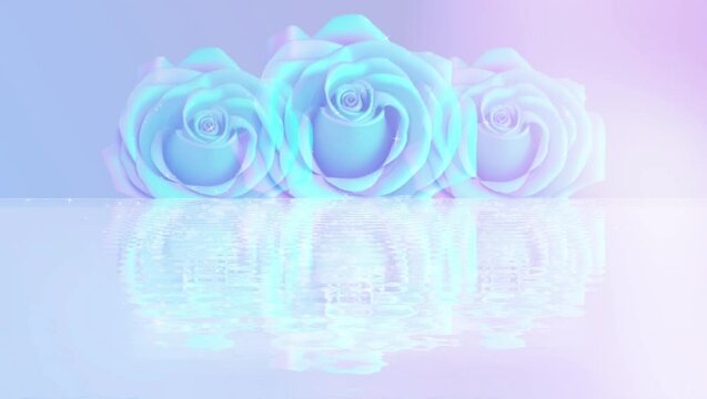 Magical Blue Roses reflecting in water, 3D Illustration, Meditation Animation, Visualization, Video