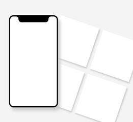 Smartphone mockup With Blank Square Templates for Social Media Posts Design for Bloggers or Brand Designs. Vector Illustration