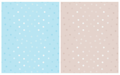 Simple Dotted Seamless Vector Patterns. Glowing Tiny Dots Isolated on a Pastel Blue and Light Warm Gray Background. Polka Dots Print. Cute Simple Abstract Repeatable Print with Spots ideal for Fabric. - 570742289
