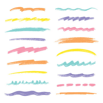 カラフルな筆書き・手書きライン素材のセット／A set of colorful brush writing and handwritten line materials