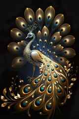Modern Art Golden Peacock. oriental luxury style Generative AI