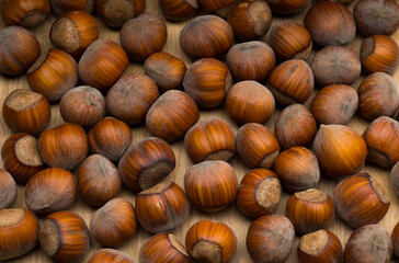 beautiful hazelnuts on a wooden background