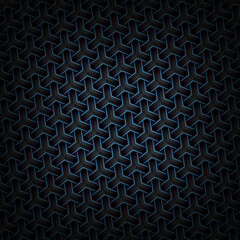 Black abstract japanese texture. Glowing blue light geometric pattern over dark background