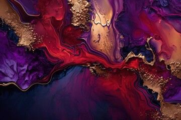 Ink idigo navy blue Gold and red marbling abstract background - Generative AI