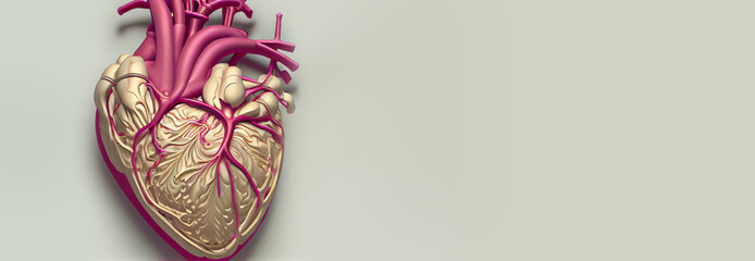 Human heart anatomical model of the heart close-up 3D MODEL Banner Space for text on the right