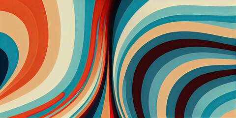 Symmetrical and minimalistic 1970s Backgrounds. Retro colorful abstract art, vector . Generative AI.
