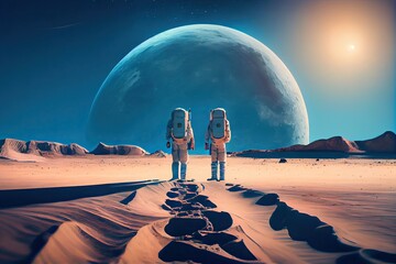 Two Astronauts Spacesuits Stand The