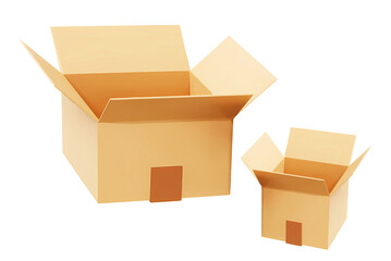 Rectangle shape box set, recycle or packaging brown cardboard boxes collection, opened. Cartoon style on transparent background PNG cutout