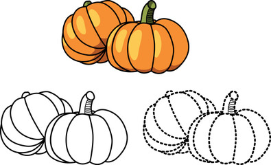 Learn to color pumpkin fruits and vegetables