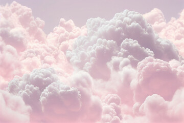 Background of fluffy baby pink pastel cotton candy clouds in the sky. Generative AI   - obrazy, fototapety, plakaty