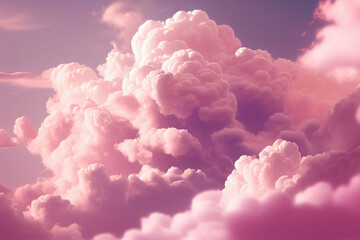 Background of fluffy baby pink pastel cotton candy clouds in the sky. Generative AI  