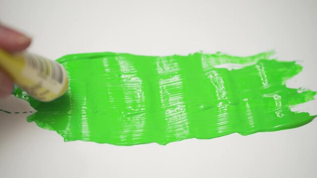 An artist squeezes paint from a tube. Carefree creativity for relaxation, to develop the imagination. Innovation. Color paints beautiful creativity to create. 