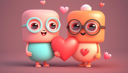 Fototapeta premium valentine day romantic creatures with hearts