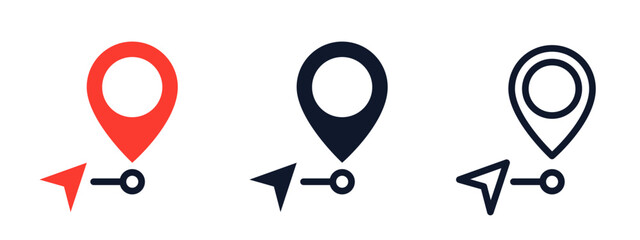 Location pointer with path. Path pointer. Road navigation icons. Path and pin.