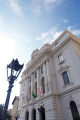 Facade of historic building of Secretary of Justice of Sao Paulo city, Brazil