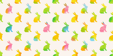 Hand drawn seamless pattern with cute doodle watercolor silhouette bunnies. Easter background. Perfect for textile or paper wrapping design. Vector illustration - 570750085