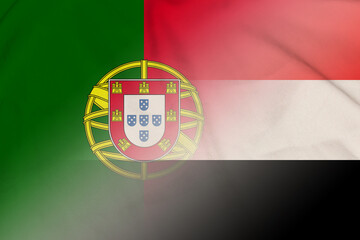 Obraz premium Portugal and Yemen national flag transborder relations YEM PRT