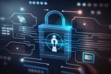 Data Protection and Cyber Security on Internet Server Network with Secure Access to Protect Privacy against Attacks. Illustration with Electronic Circuit Board Connections. Ai generative.